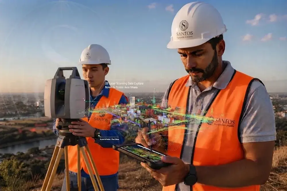 Escaneamento a laser 3D da Santos gerando nuvem de pontos