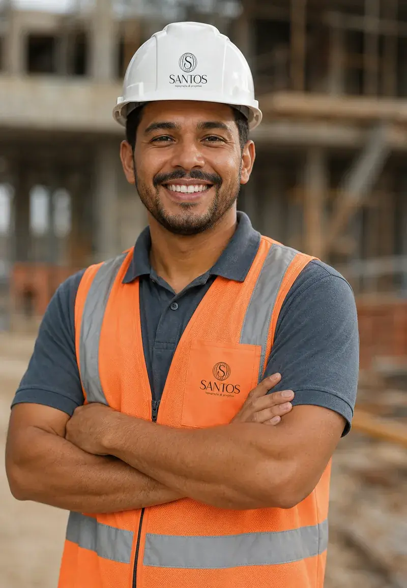 Profissional da Santos Topografia operando estação total